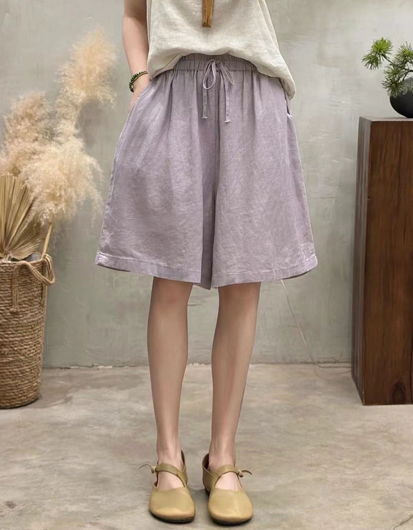 Loose fit summer bermuda shorts for women in lightweight linen blend fabric
