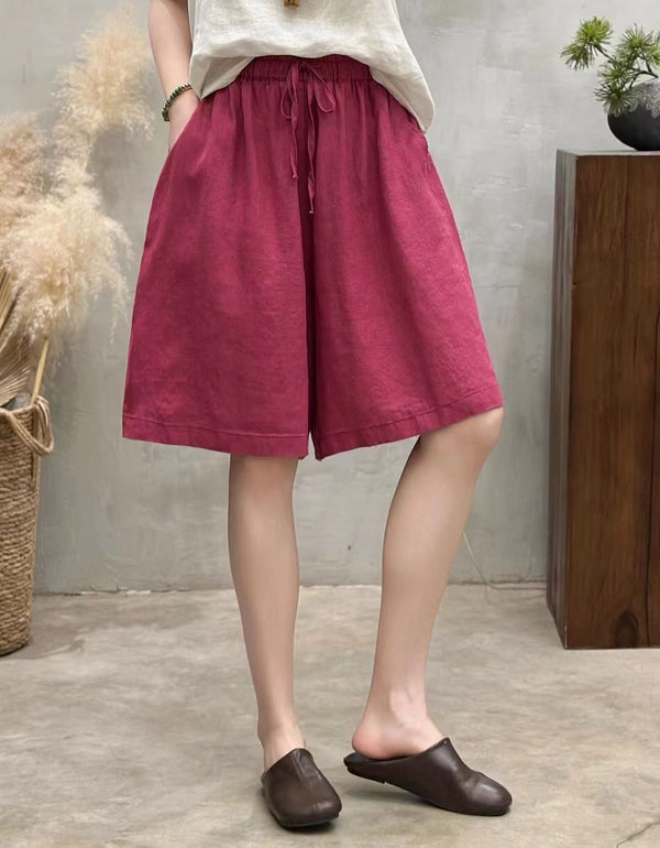 Women’s burgundy high waist wide leg culotte shorts with drawstring waist