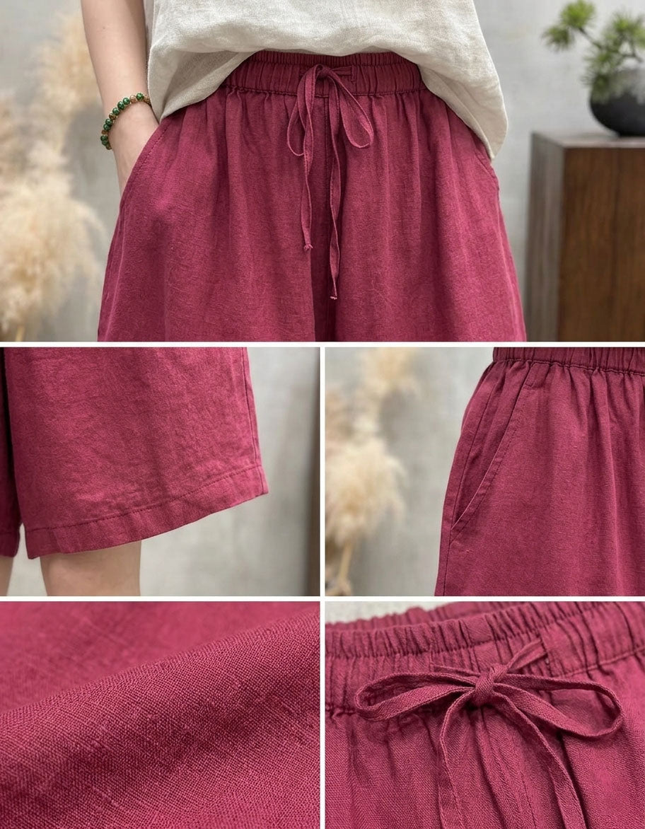 Women’s Comfortable High Waist Wide Leg Shorts – Casual Linen Blend Culottes