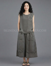 Women's Casual Linen Blend Two Piece Wide Leg Pants Set