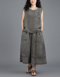 Women's Relaxed Fit Linen Blend Top and Culotte Set