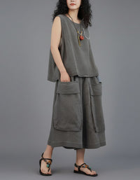 Women's Lightweight Linen Blend Matching Set with Pockets