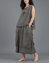 Women's Loose Fit Linen Blend Wide Leg Lounge Set