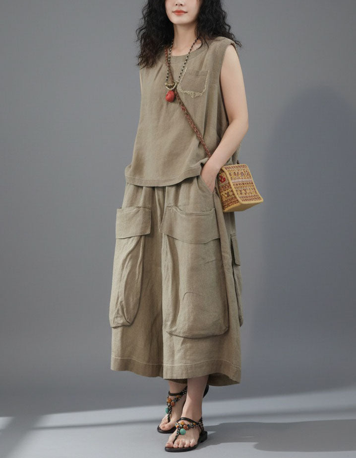 Women's Boho Linen Blend Sleeveless Two Piece Outfit