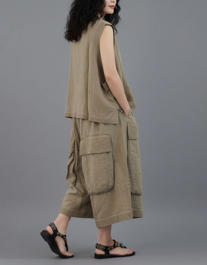 Women's Vintage Linen Blend Coordinated Summer Outfit