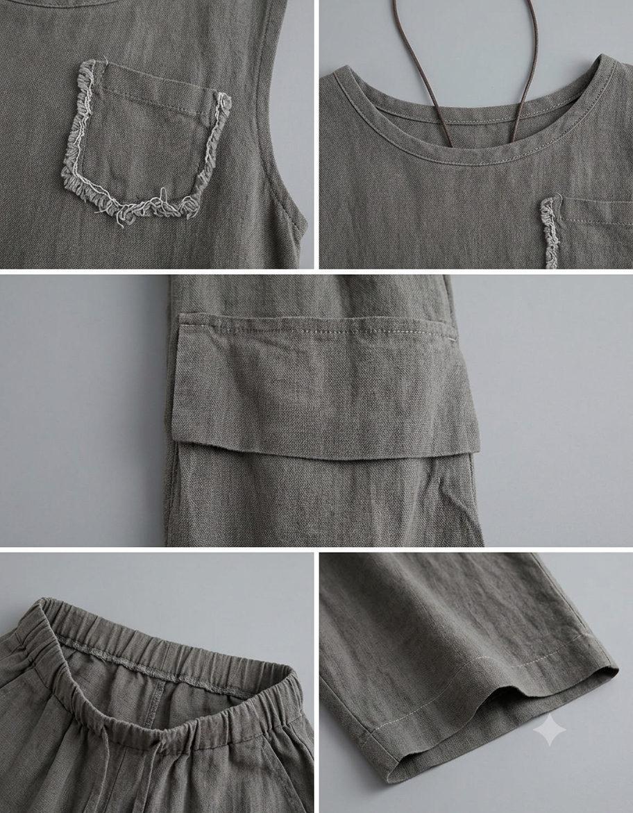 Comfortable linen blend lounge set with sleeveless top and cropped pants