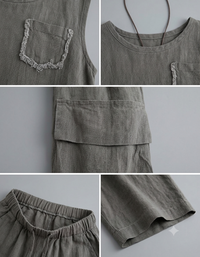 Comfortable linen blend lounge set with sleeveless top and cropped pants