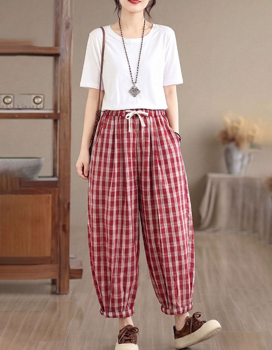 Vintage Style Loose Fit Cotton Lounge Pants
