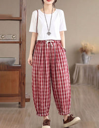 Vintage Style Loose Fit Cotton Lounge Pants