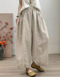 Women Comfortable Loose Polka Dot Linen Balloon Pants