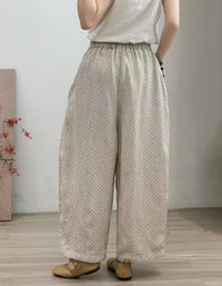 Women Comfortable Loose Polka Dot Linen Balloon Pants