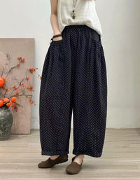 Women Comfortable Loose Polka Dot Linen Balloon Pants