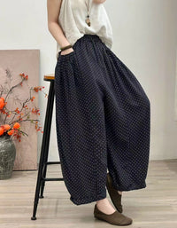 Women Comfortable Loose Polka Dot Linen Balloon Pants