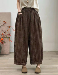 Women Comfortable Loose Polka Dot Linen Balloon Pants