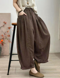 Women Comfortable Loose Polka Dot Linen Balloon Pants