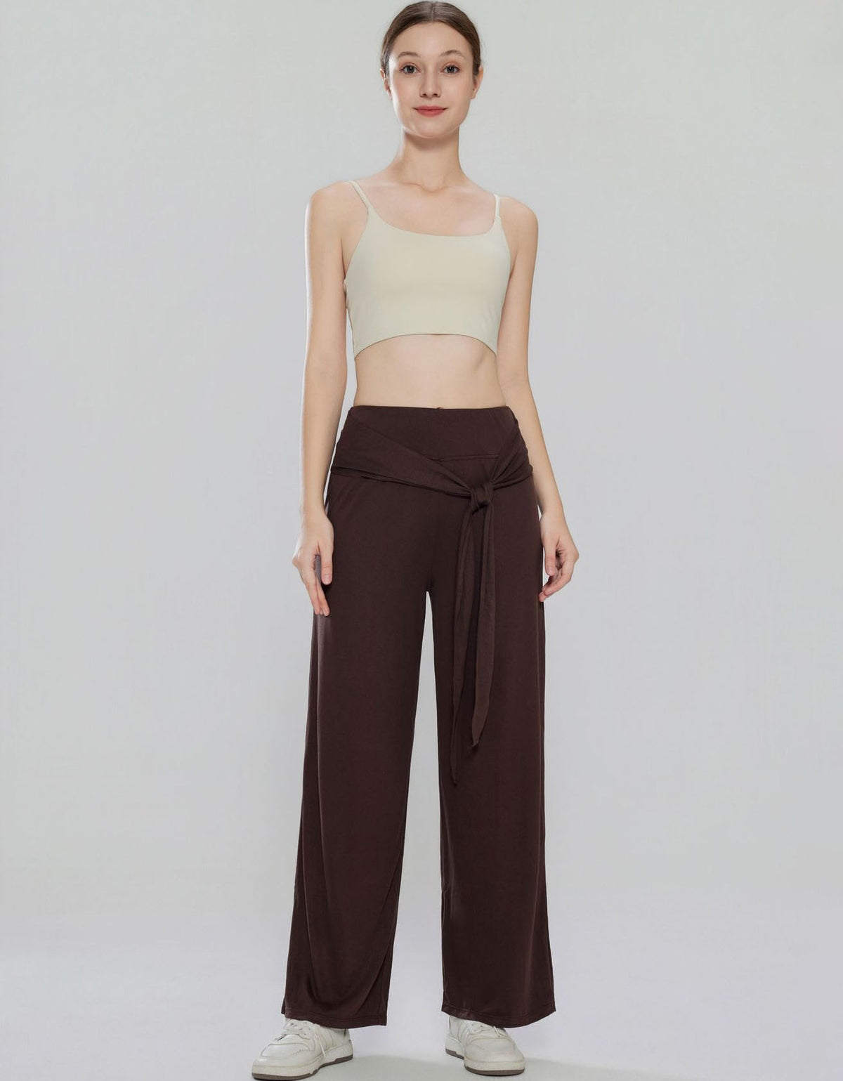 High Waist Wide Leg Pants with Belt Casual Style