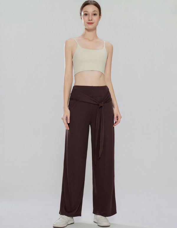High Waist Wide Leg Pants with Belt Casual Style