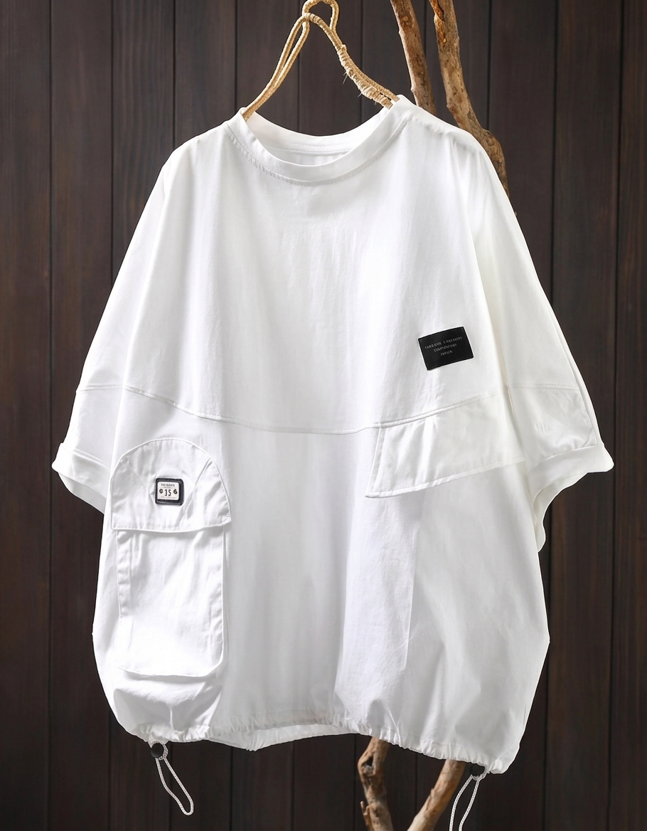 Women Oversized T Shirt Cargo Pocket Loose Casual Tee