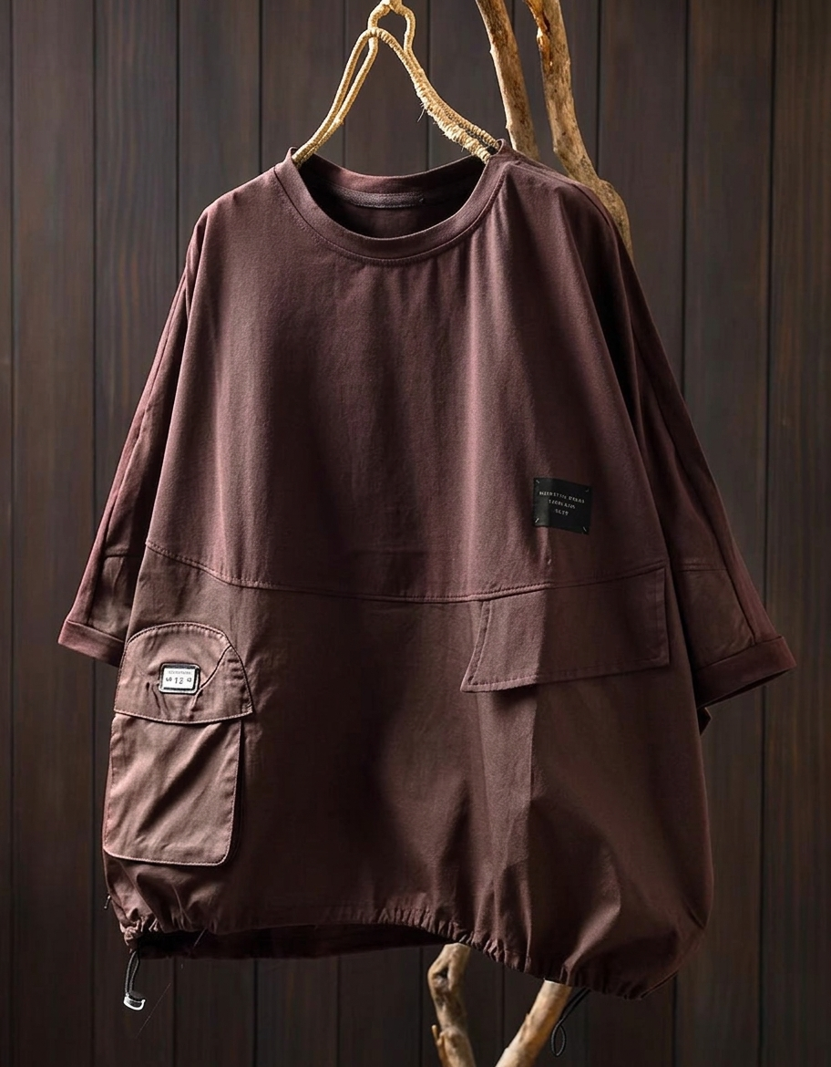 Women Loose Oversized Tee Casual Pocket Street Style