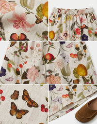 Artistic Botanical Linen Blend Skirt for Women