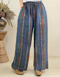 Women's Artistic Stripe Wide Leg Trousers – Elastic Waist Casual Lounge Pants