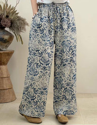 Plus Size Boho Wide Leg Linen Pants – Comfortable Drawstring Summer Trousers