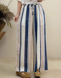 Relaxed Fit Striped Palazzo Pants – Women's Lightweight Linen Blend Bottoms