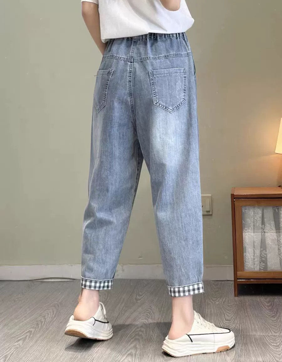 Comfortable elastic waist denim jogger pants for everyday casual wear