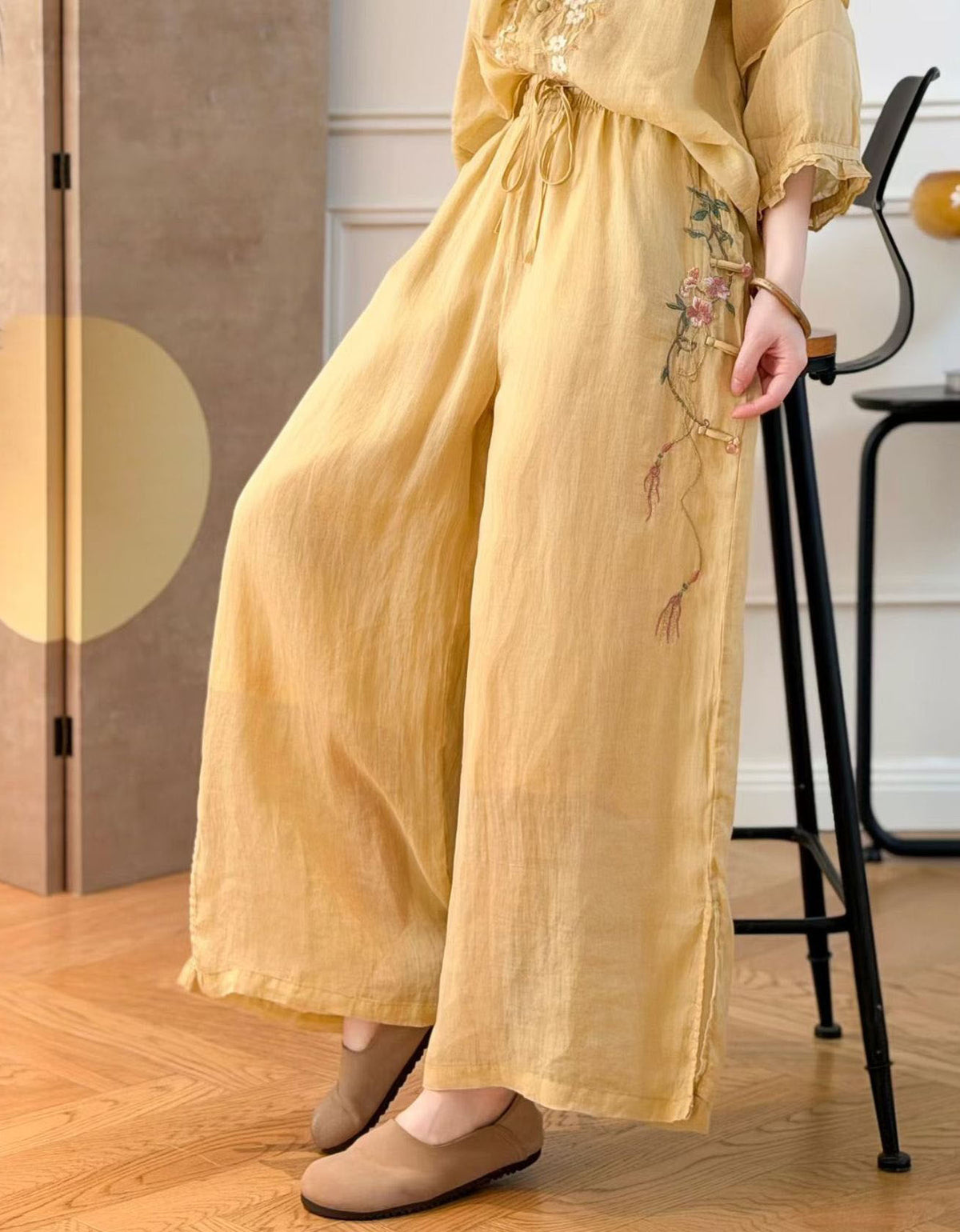 Comfortable high waist wide leg pants for women in breathable linen blend