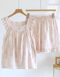 Women Cute Floral Homewear Shorts Two Piece