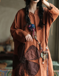 Oversized Boho Dress Women – Handmade Style Linen Rust Fall Dress