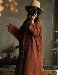 Vintage rust oversized linen dress for women with boho style and loose fit design