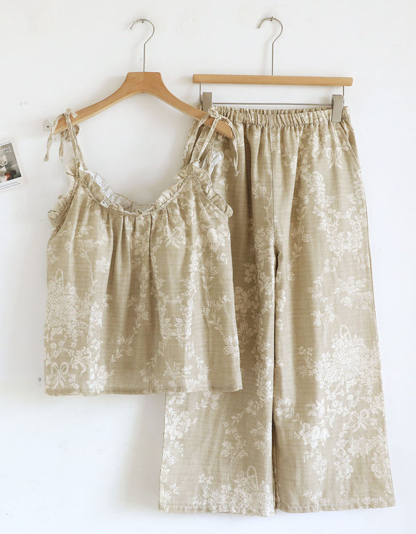 Vintage Floral Cotton Pajama Set for Women