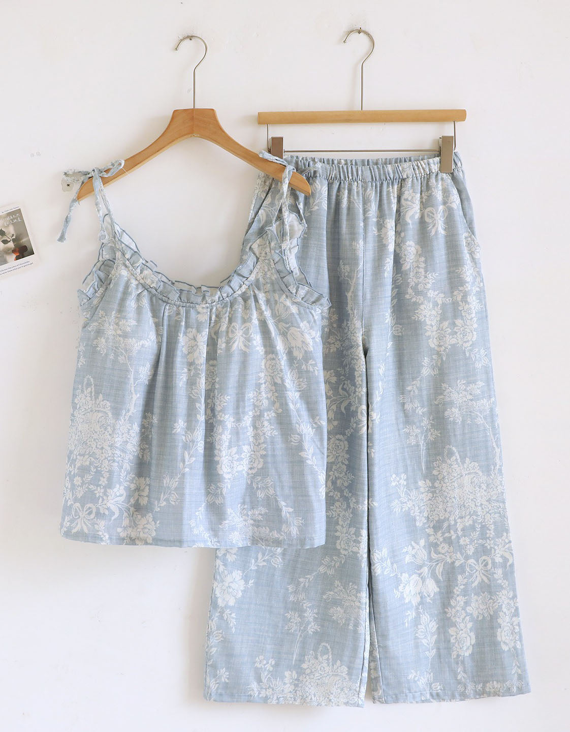 Beige Floral Lounge Pajama Set with Wide Pant