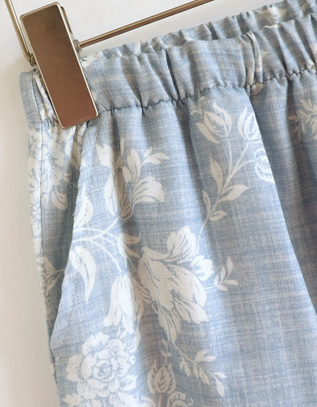Chic Beige Floral Sleeveless Pajama Pants Set