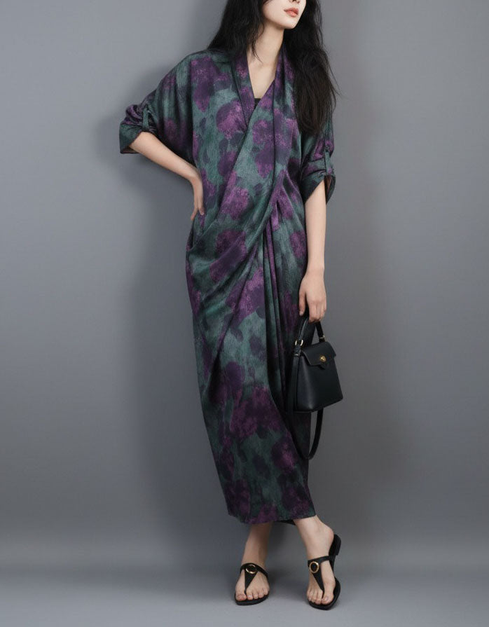 Elegant Patchwork Printed Loose Fit Maxi Dress