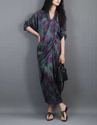 Elegant Patchwork Printed Loose Fit Maxi Dress