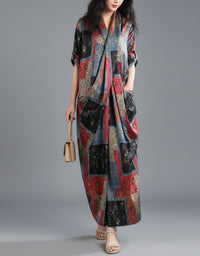 Women's Oversized Patchwork Print Maxi Caftan Dress