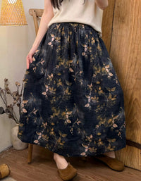 Women A-Line Floral Skirt Casual Vintage Style Midi