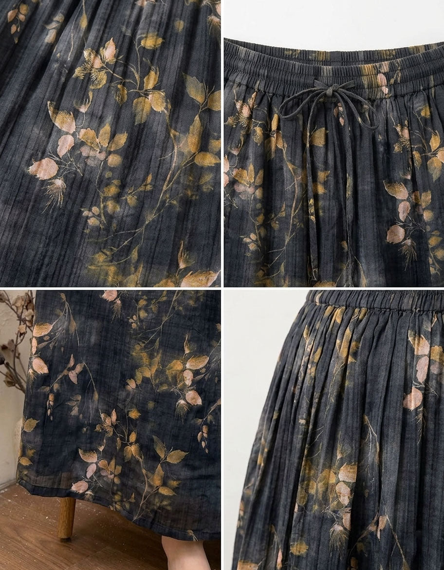 Bohemian Floral Midi Skirt Women Loose A-Line Style