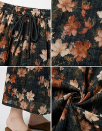 Women floral midi skirt high waist casual outfit