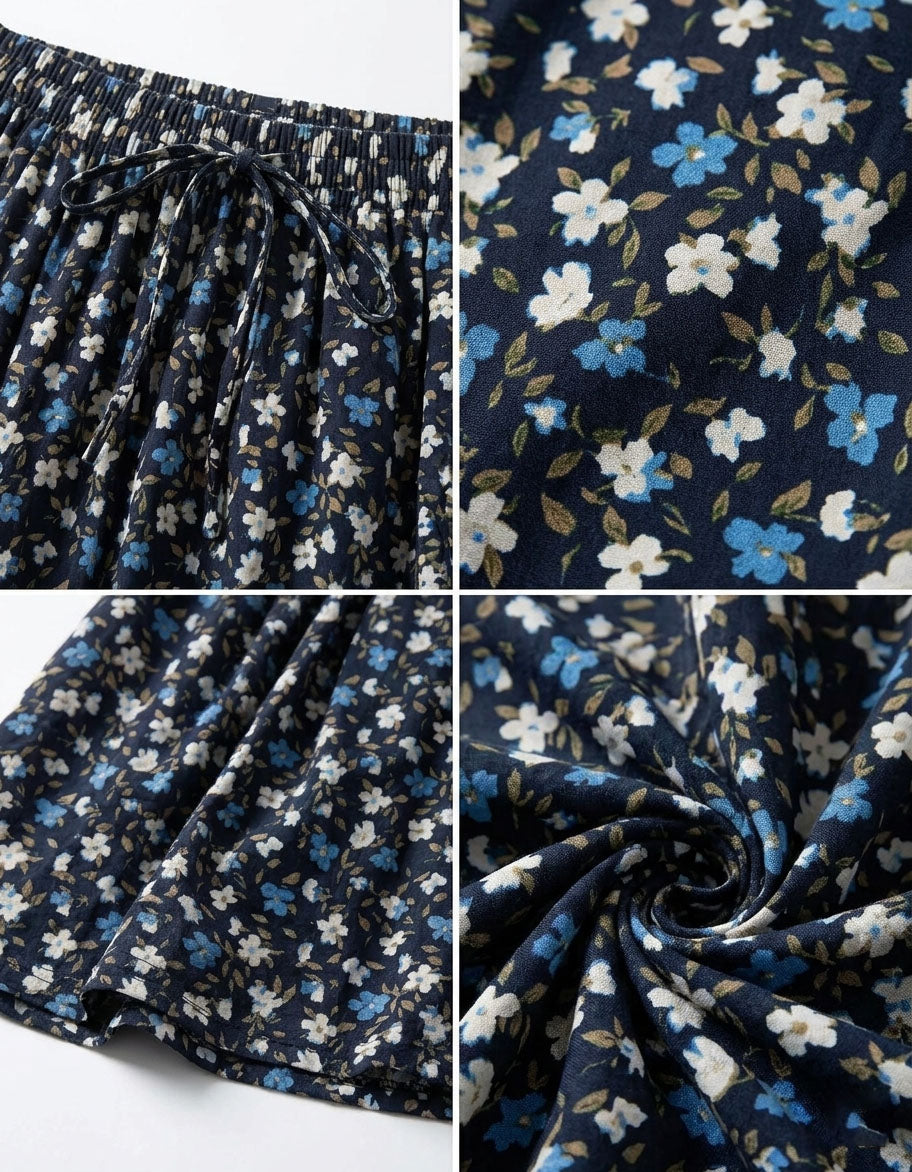 Vintage flower print skirt women loose fit midi