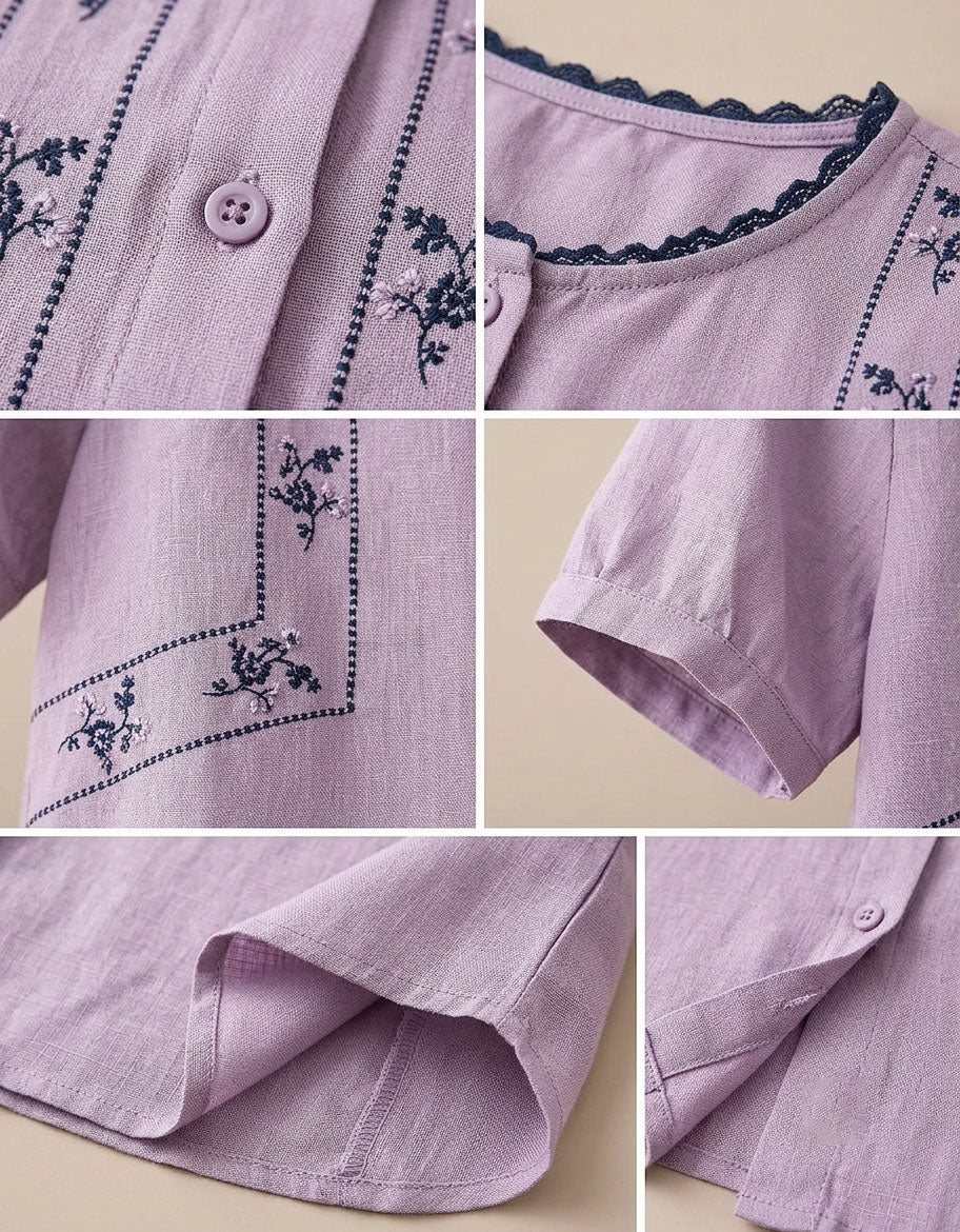 Close-up of floral embroidery on the front panel