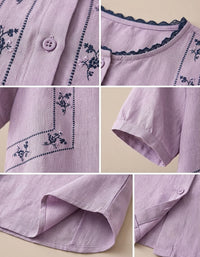 Close-up of floral embroidery on the front panel