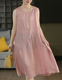 Women's Casual Linen Sleeveless Midi Dress Loose Fit