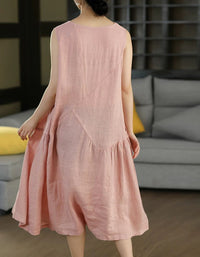Relaxed Linen Sleeveless Midi Dress with Pockets