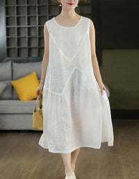 Plus Size Loose Linen Midi Dress for Women Summer