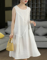 Breathable Linen Sleeveless Midi Dress for Summer
