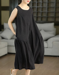 Women's Lightweight Linen Midi Dress Casual Loose