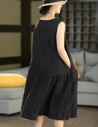 Casual Summer Linen Midi Dress for Women Loose Fit